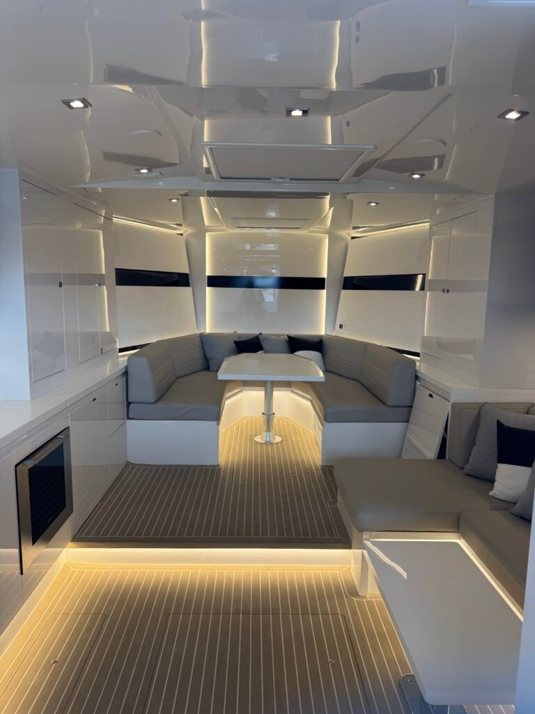 Van Dutch 56 yacht interior salon after interior detailing in Miami